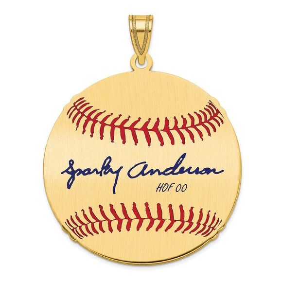14K Gold Plated Sparky Anderson Signature LG Enamel Baseball Pendant